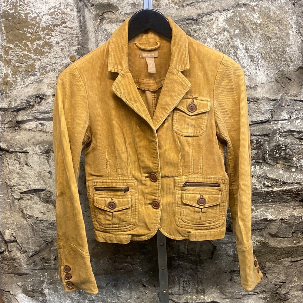 Tan Corduroy Blazer with Notched Lapels